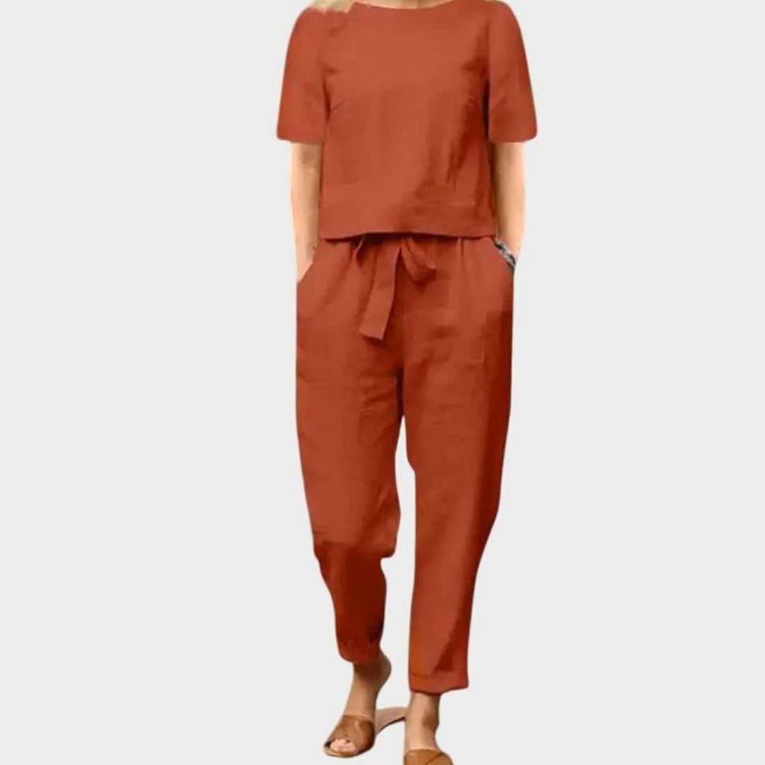 Women's Relaxed-Fit Short-Sleeve Drawstring Summer Co-Ord Set - Orange