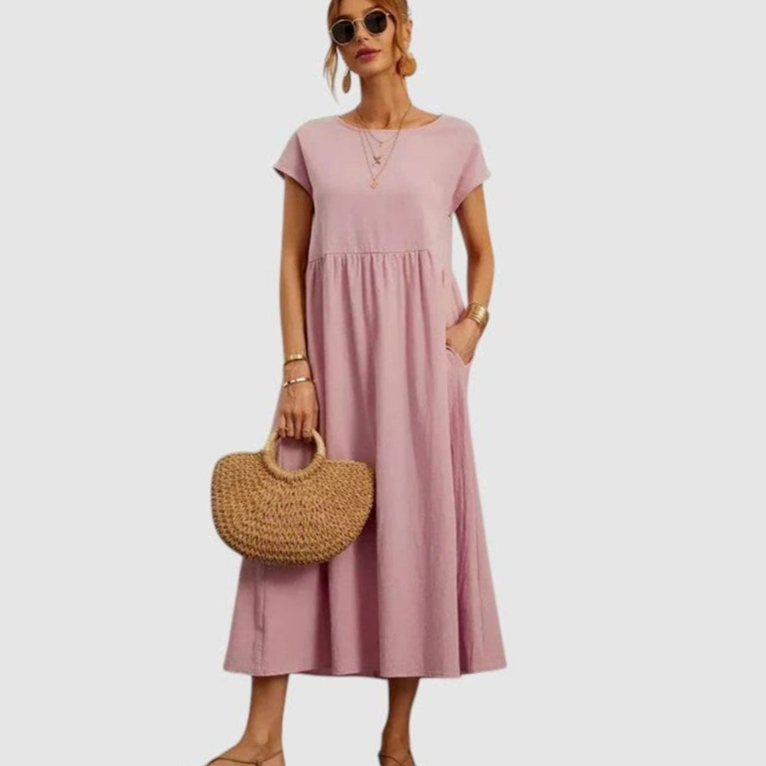 Women's Relaxed-Fit Short-Sleeve Pocketed Midi Dress - Rose