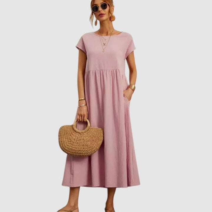 Women's Relaxed-Fit Short-Sleeve Pocketed Midi Dress - Rose