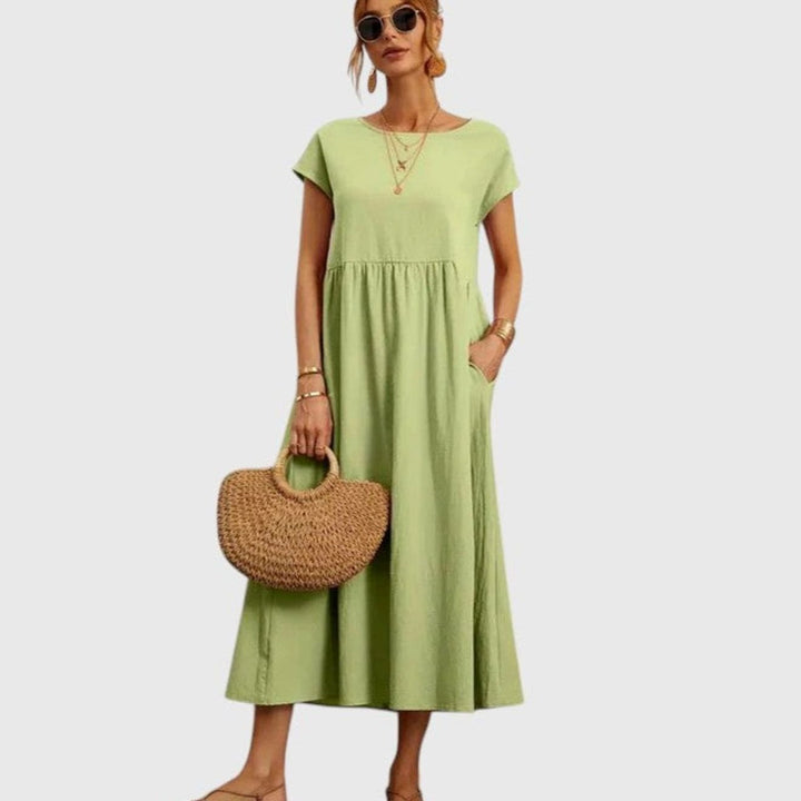 Women's Relaxed-Fit Short-Sleeve Pocketed Midi Dress - Light Green