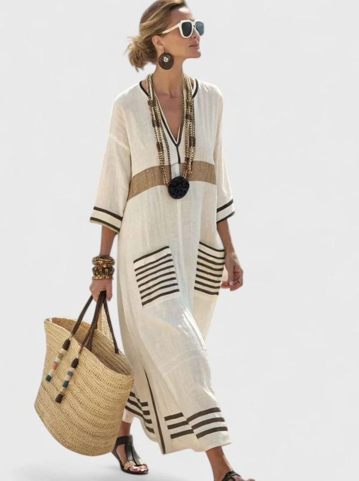 Women's Relaxed-Fit V-Neck Striped Kaftan Maxi Dress