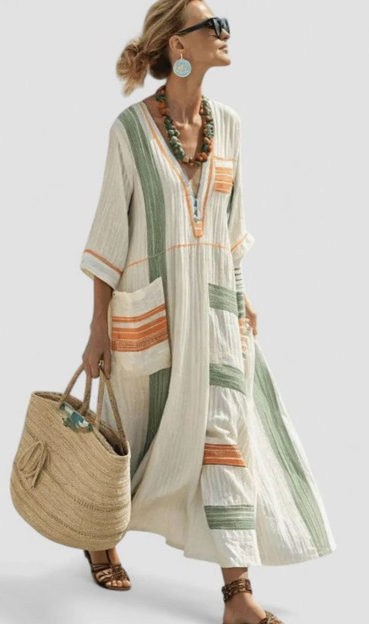 Women's Relaxed-Fit V-Neck Striped Kaftan Maxi Dress