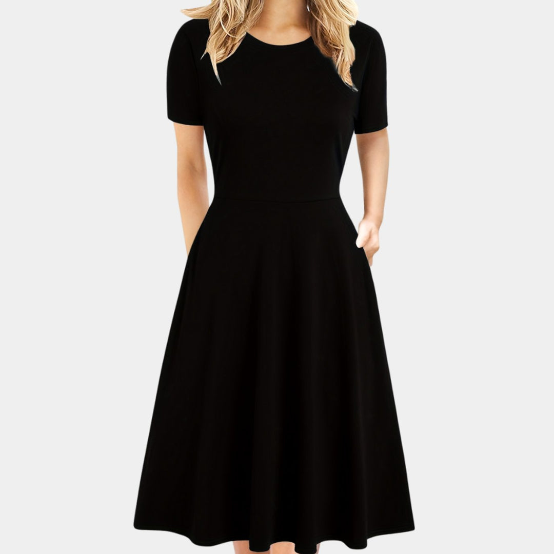 Women's Retro A-Line Short-Sleeve Round-Neck Summer Dress