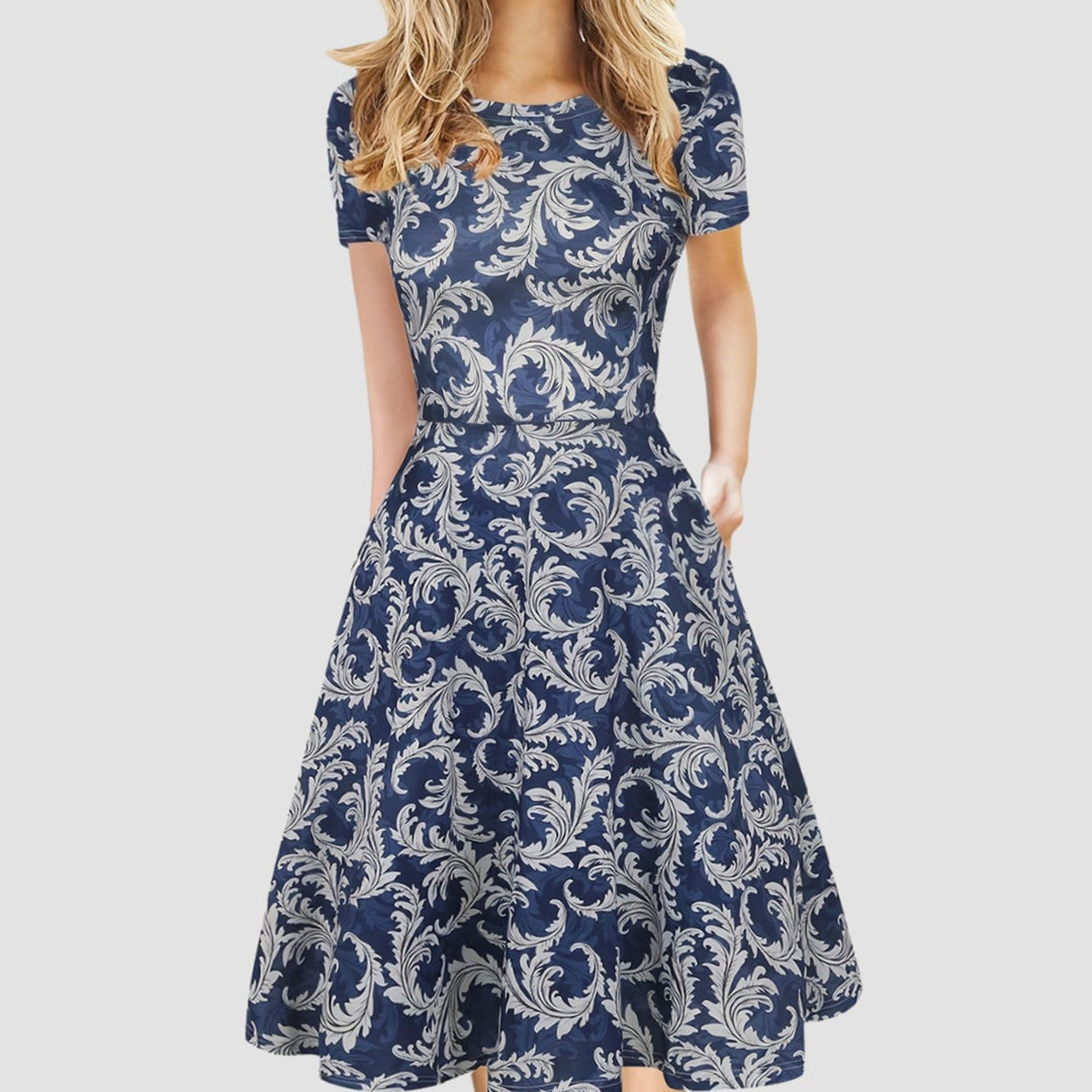 Women's Retro A-Line Short-Sleeve Round-Neck Summer Dress