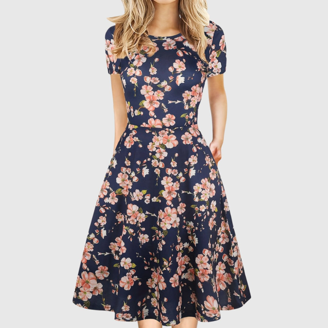 Women's Retro A-Line Short-Sleeve Round-Neck Summer Dress