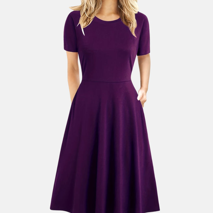 Women's Retro A-Line Short-Sleeve Round-Neck Summer Dress