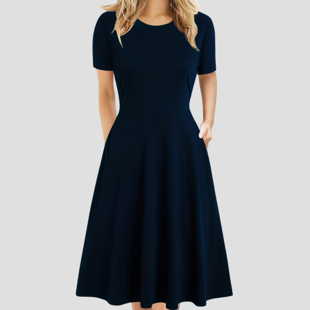 Women's Retro A-Line Short-Sleeve Round-Neck Summer Dress