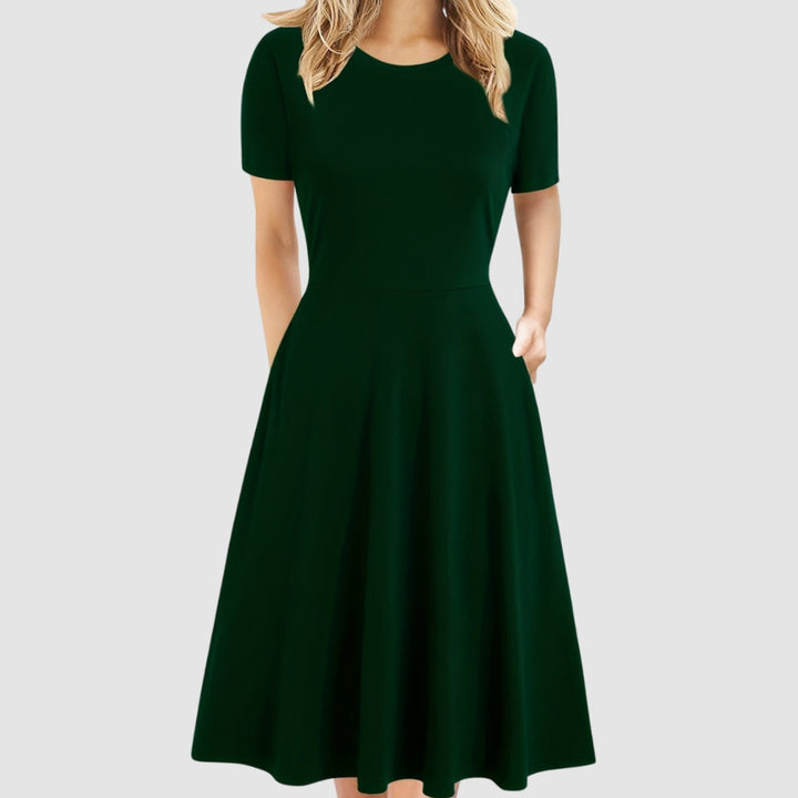 Women's Retro A-Line Short-Sleeve Round-Neck Summer Dress