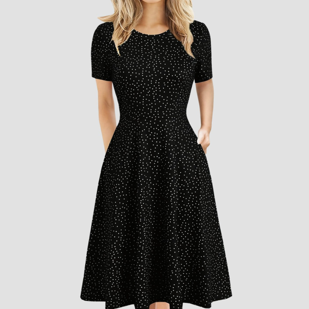 Women's Retro A-Line Short-Sleeve Round-Neck Summer Dress