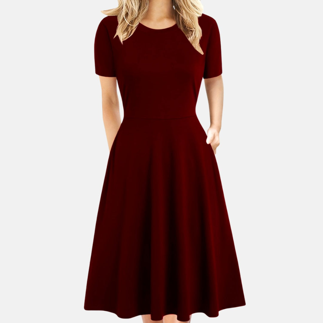 Women's Retro A-Line Short-Sleeve Round-Neck Summer Dress