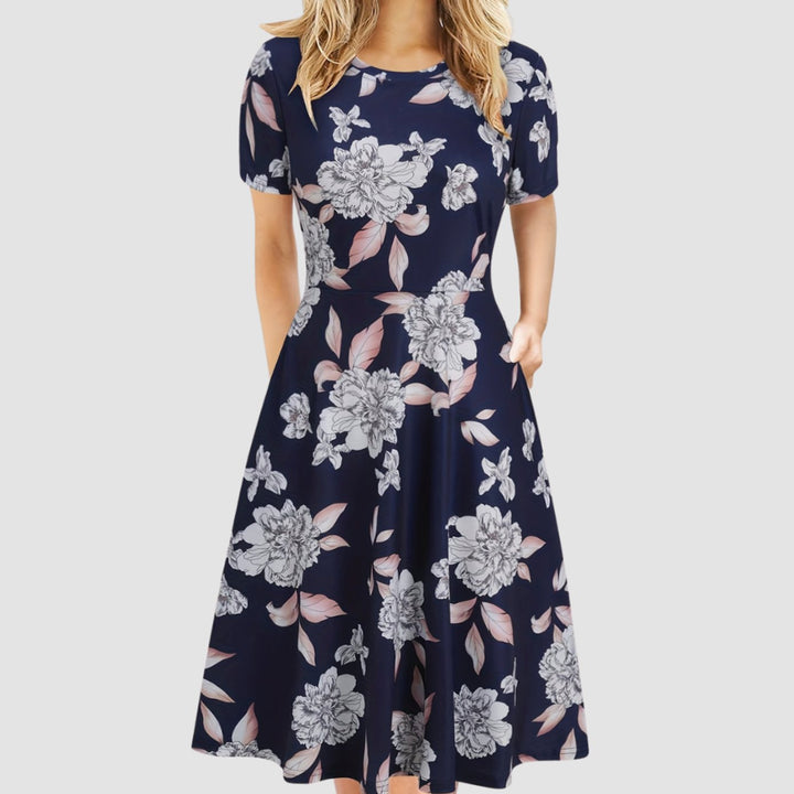 Women's Retro A-Line Short-Sleeve Round-Neck Summer Dress
