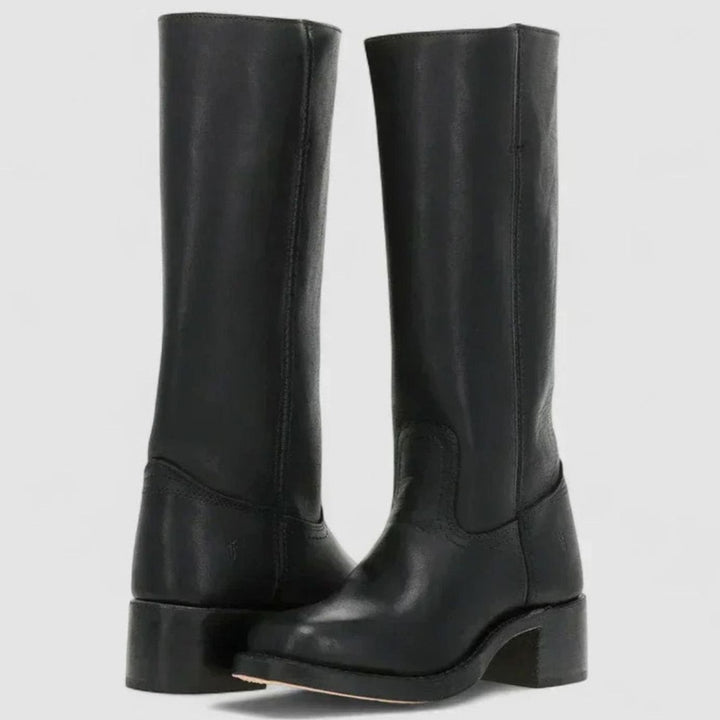 Women's Retro Knee-High Padded-Insole Western Riding Boots - Black