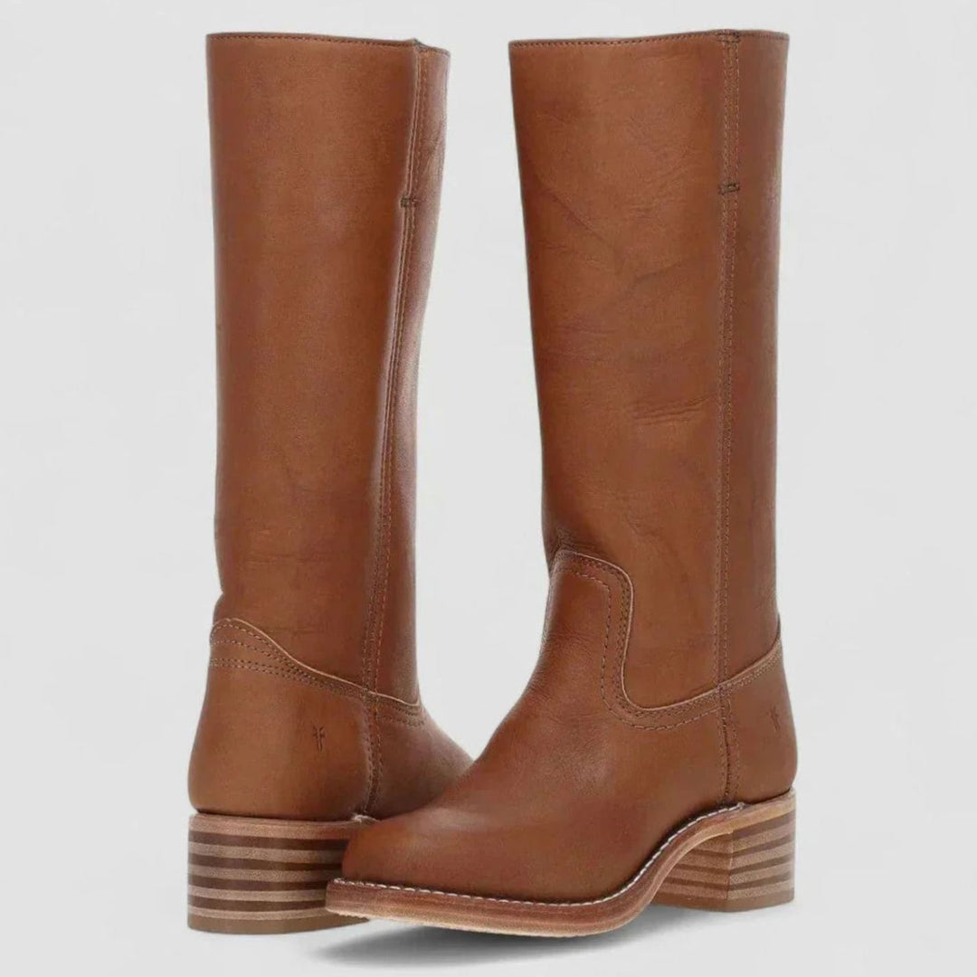 Women's Retro Knee-High Padded-Insole Western Riding Boots - Brown