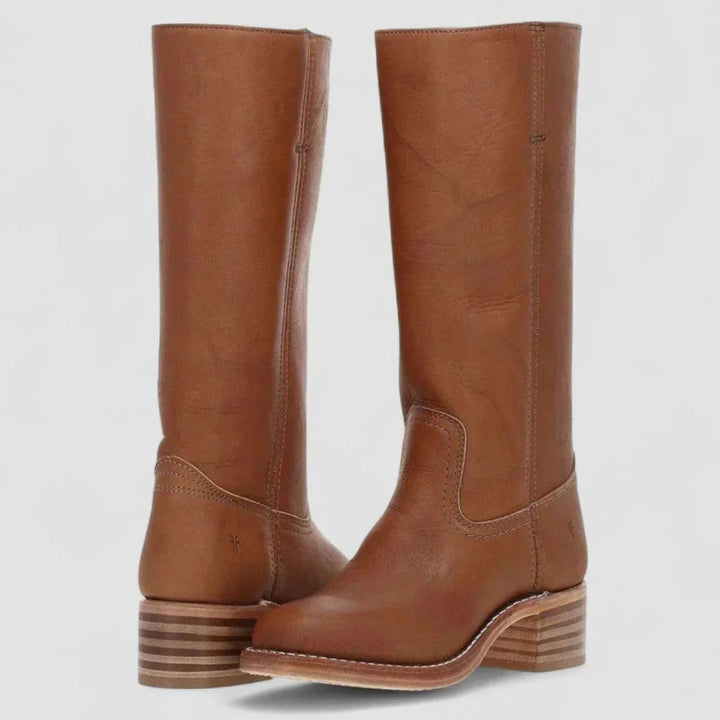 Women's Retro Knee-High Padded-Insole Western Riding Boots - Brown