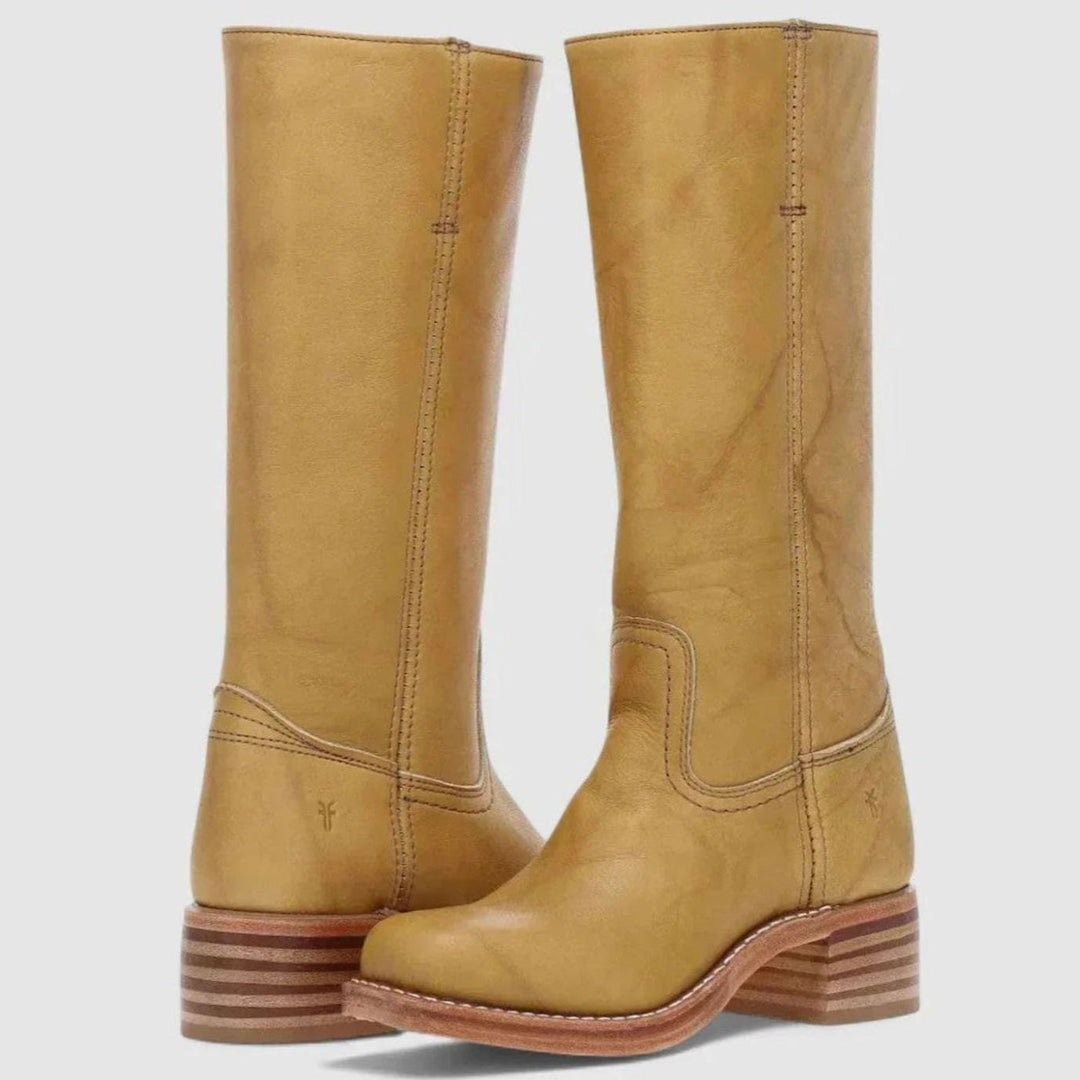 Women's Retro Knee-High Padded-Insole Western Riding Boots - Yellow