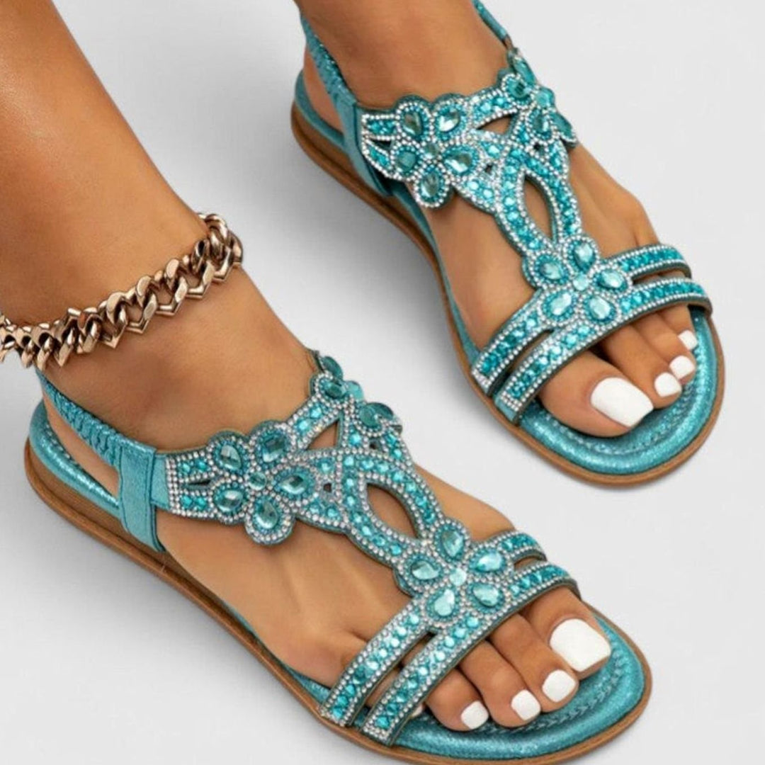 Women's Rhinestone Embellished Orthopedic Sandals Open-Toe Flat