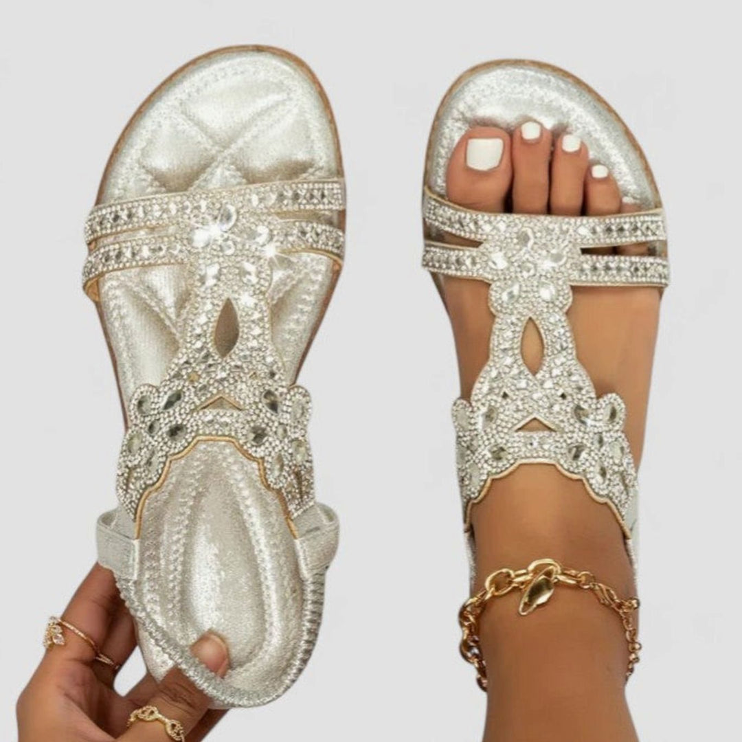 Women's Rhinestone Embellished Orthopedic Sandals Open-Toe Flat - Silver