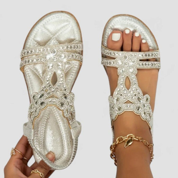 Women's Rhinestone Embellished Orthopedic Sandals Open-Toe Flat - Silver