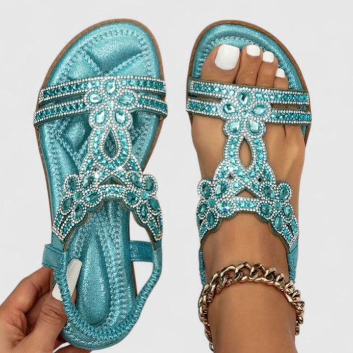 Women's Rhinestone Embellished Orthopedic Sandals Open-Toe Flat - Light Blue