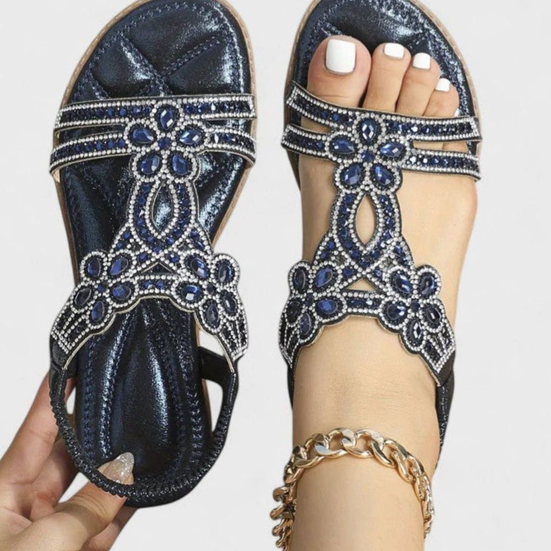 Women's Rhinestone Embellished Orthopedic Sandals Open-Toe Flat - Blue