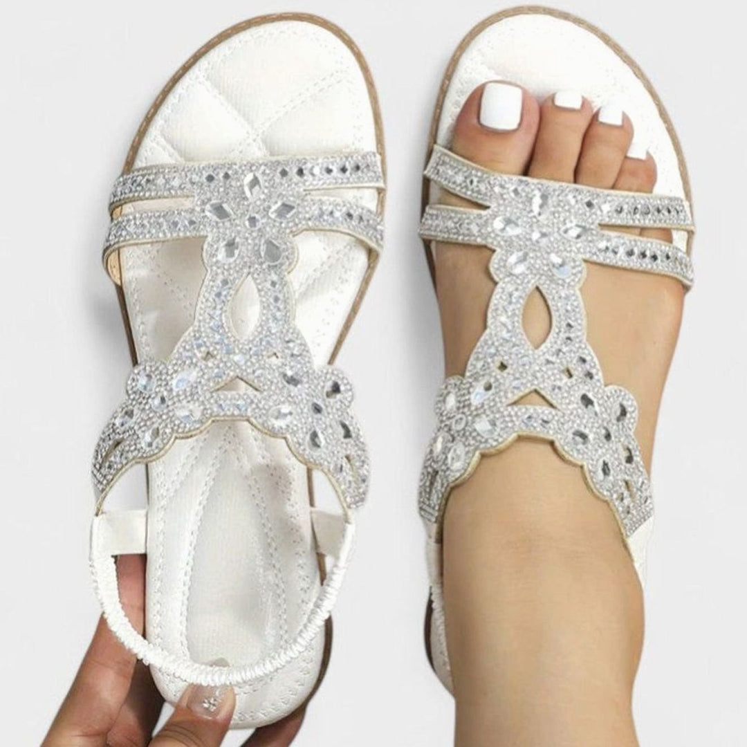 Women's Rhinestone Embellished Orthopedic Sandals Open-Toe Flat - White