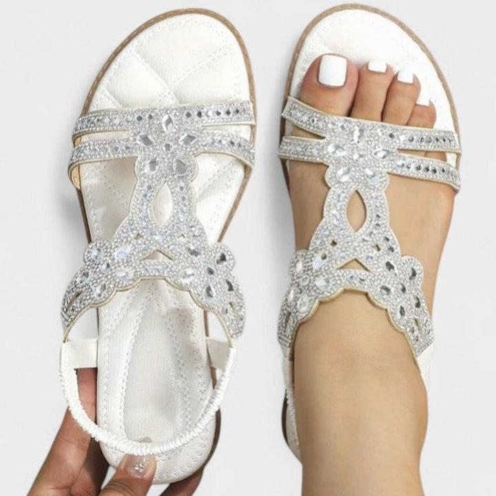 Women's Rhinestone Embellished Orthopedic Sandals Open-Toe Flat - White