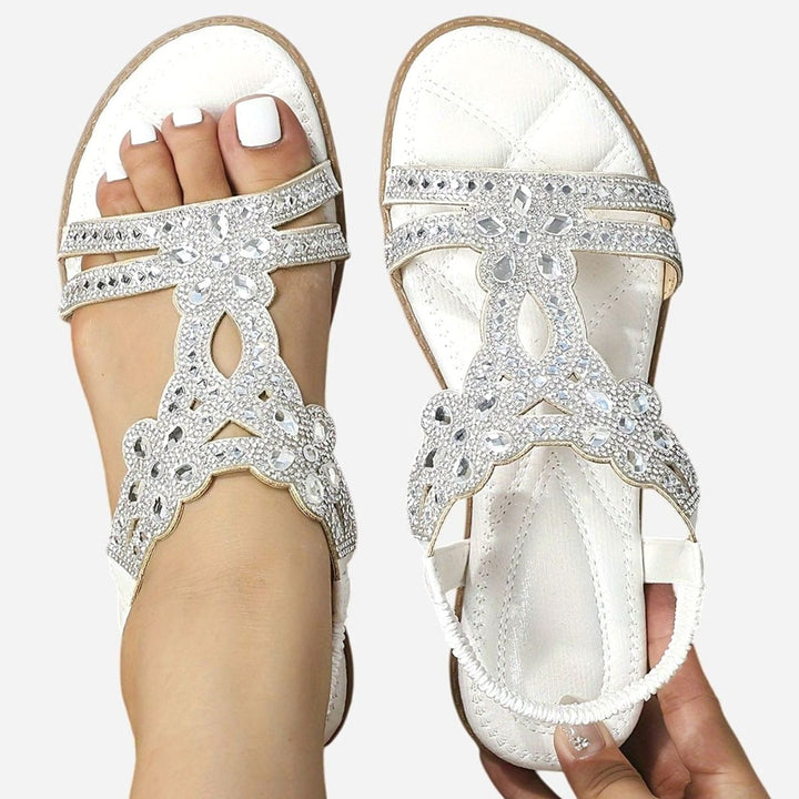 Women's Rhinestone Flat Slingback Orthopedic Sandals - White