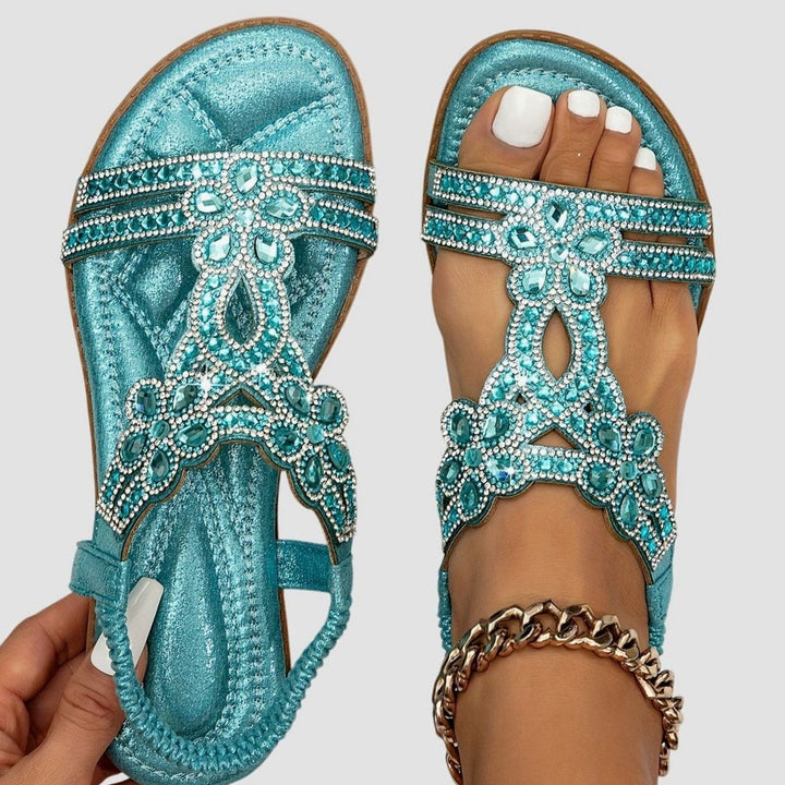 Women's Rhinestone Flat Slingback Orthopedic Sandals - Sky Blue