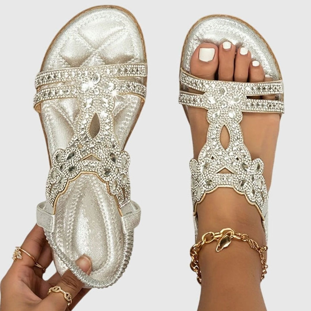 Women's Rhinestone Flat Slingback Orthopedic Sandals