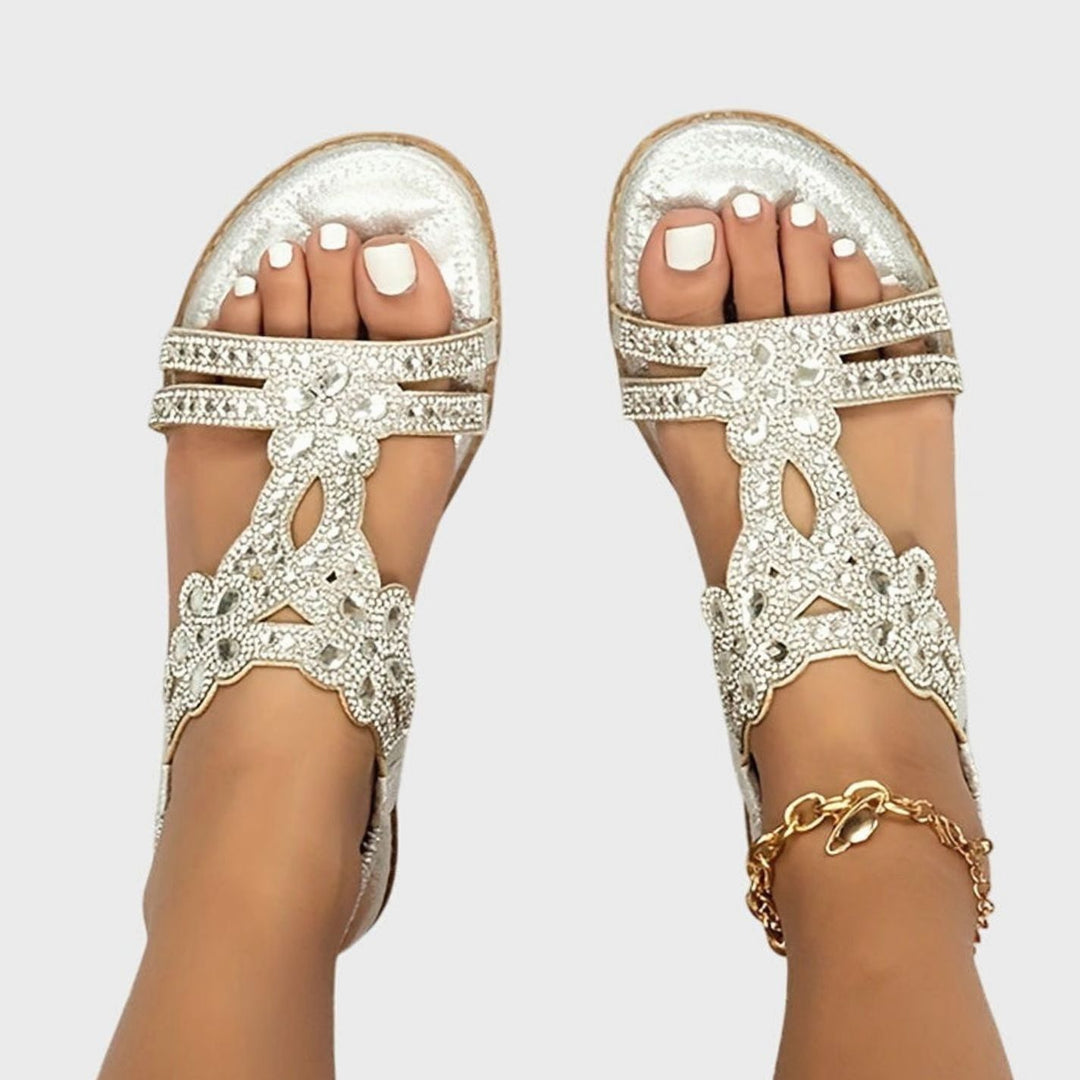 Women's Rhinestone Flat Slingback Orthopedic Sandals