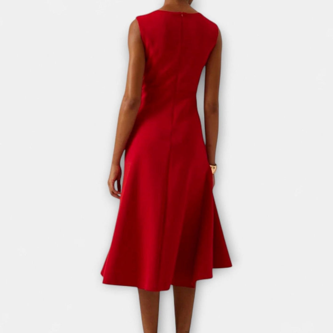 Women's Sleeveless Asymmetric Drape Flounce-Hem Midi Dress