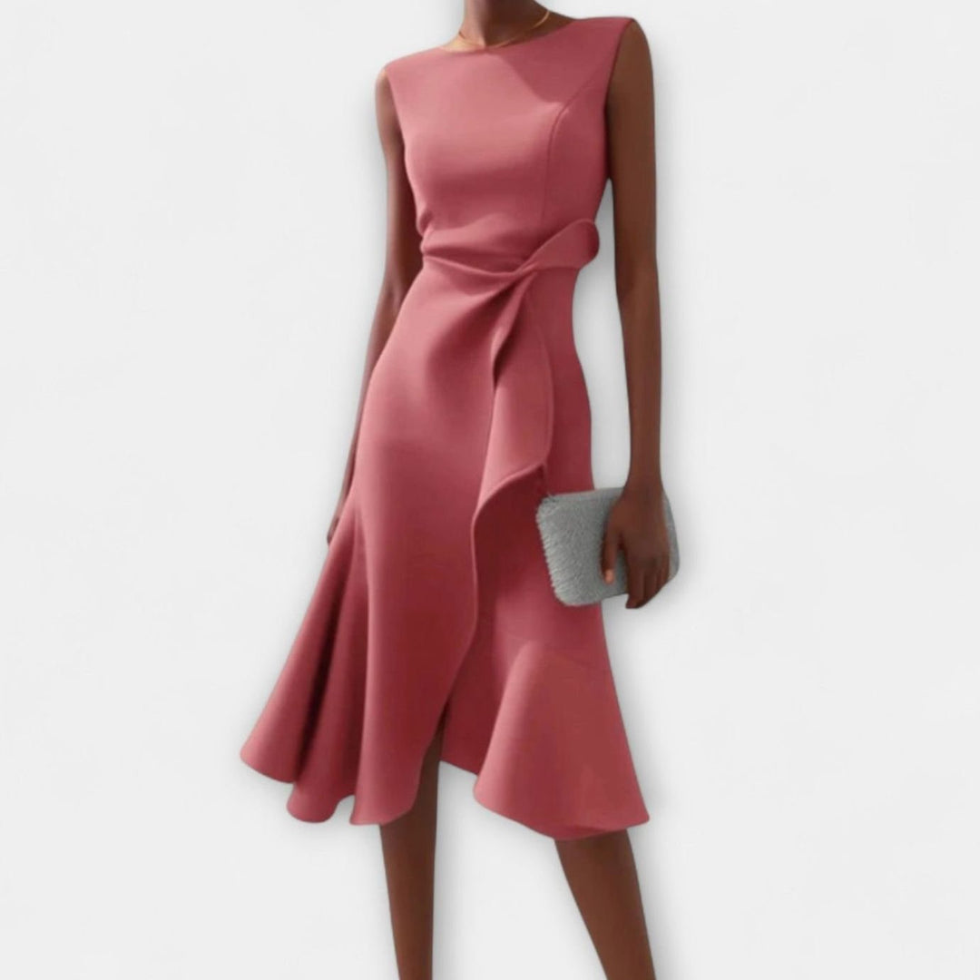 Women's Sleeveless Asymmetric Drape Flounce-Hem Midi Dress - Pink
