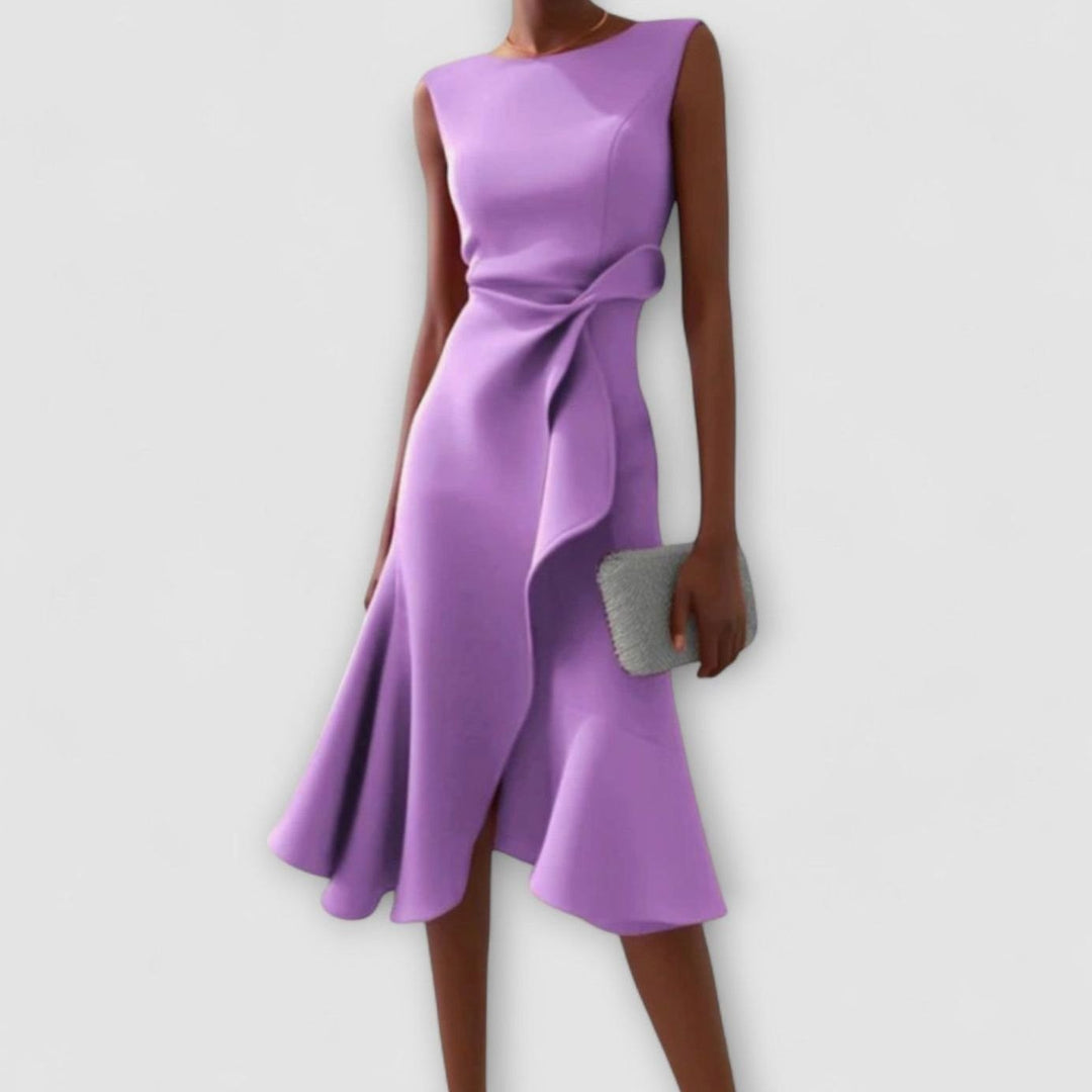 Women's Sleeveless Asymmetric Drape Flounce-Hem Midi Dress - Purple