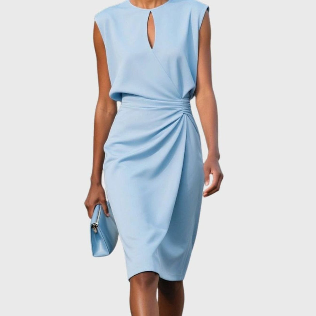Women's Sleeveless Keyhole-Neck Gathered-Waist Knee-Length Dress