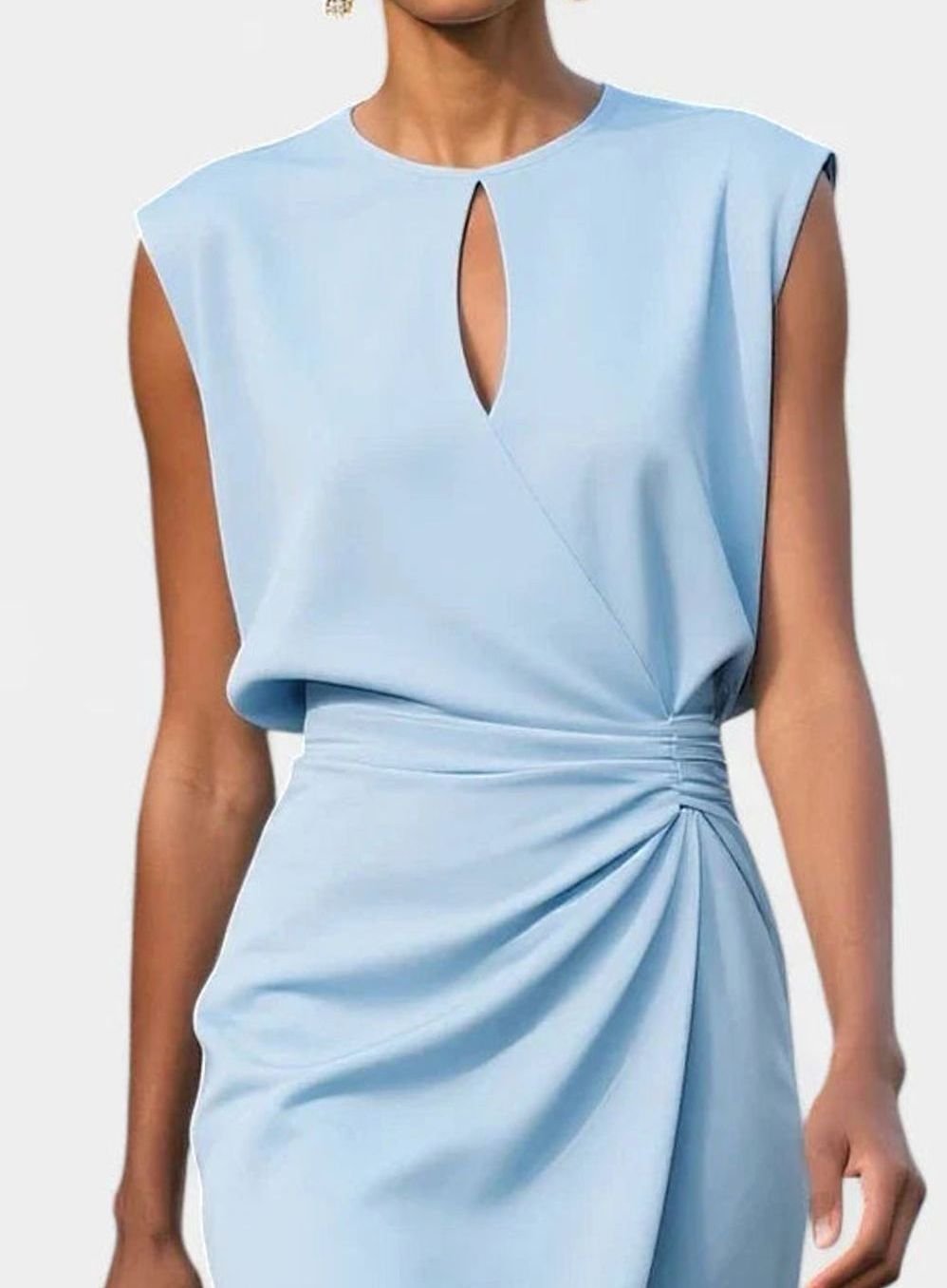 Women's Solid Color Dress Sleeveless Ruched Keyhole Midi Sheath