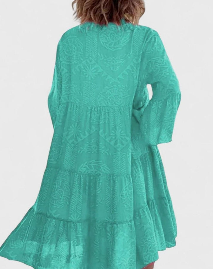 Women's Sophisticated Boho V-Neck Bell-Sleeve Midi Dress