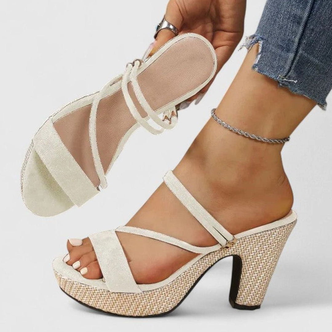 Women's Sophisticated Heels Open-Toe Strappy Platform Block-Heel Sandals - White