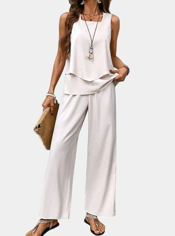 Women's Square-Neck Sleeveless Loose-Fit Floral 2-Piece Set - White