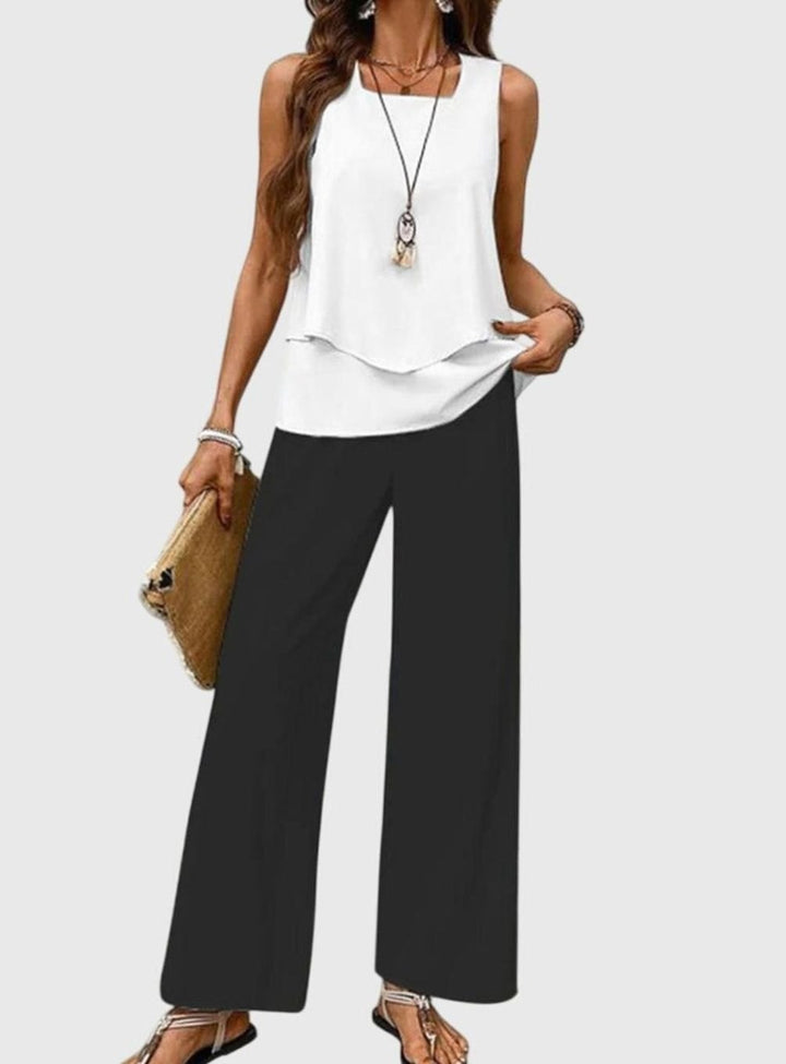 Women's Square-Neck Sleeveless Loose-Fit Floral 2-Piece Set - Black
