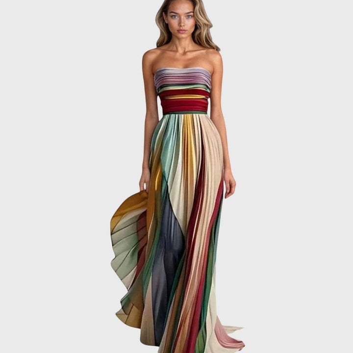 Women's Strapless Loose-Fit Striped Maxi Long Dress - Premium