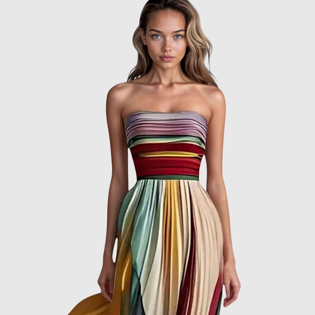 Women's Strapless Loose-Fit Striped Maxi Long Dress