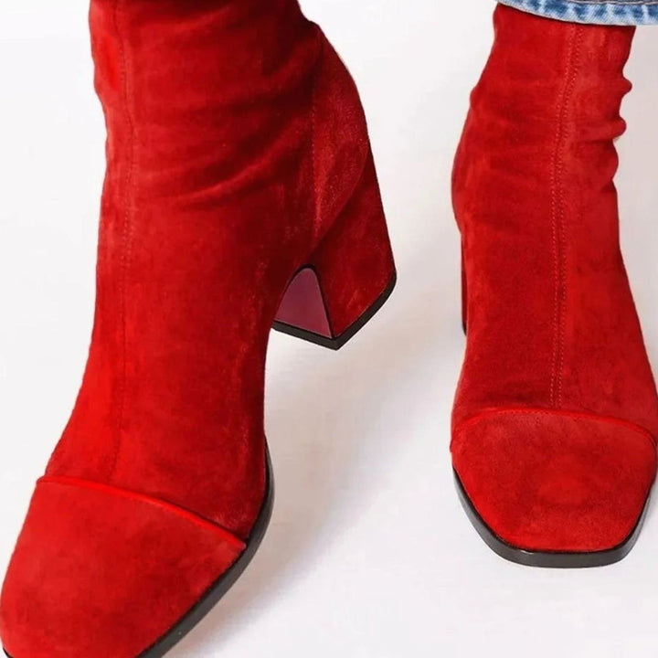 Women's Suede Block-Heel Leopard-Toe Zip Ankle Boots