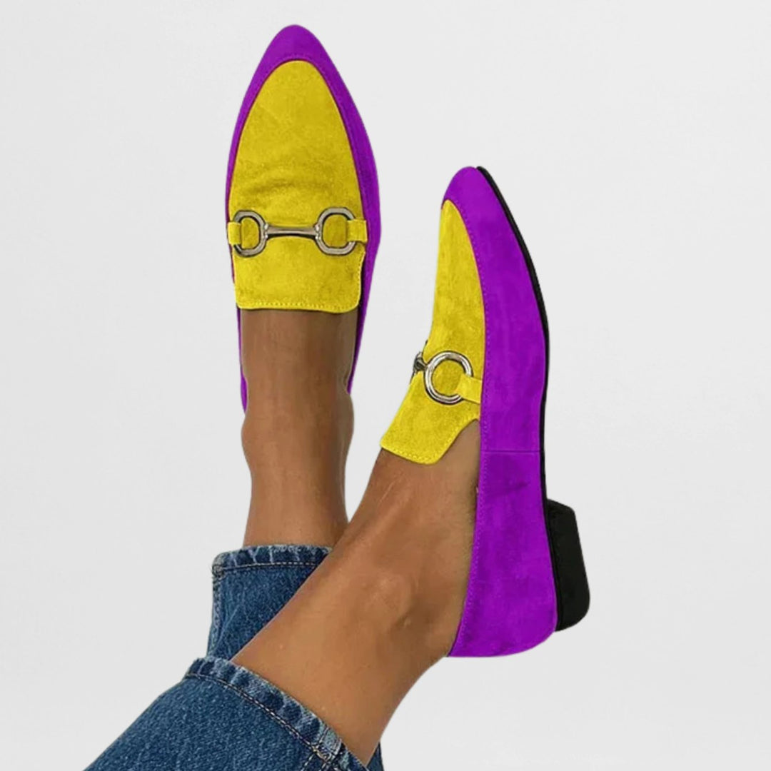 Women's Suede Horsebit Slip-On Loafers Flexible Sole - Purple Yellow