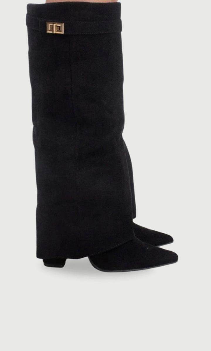Women's Suede Knee-High Fold-Over Buckle Boots