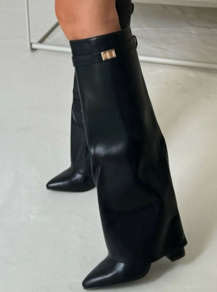 Women's Suede Knee-High Fold-Over Buckle Boots