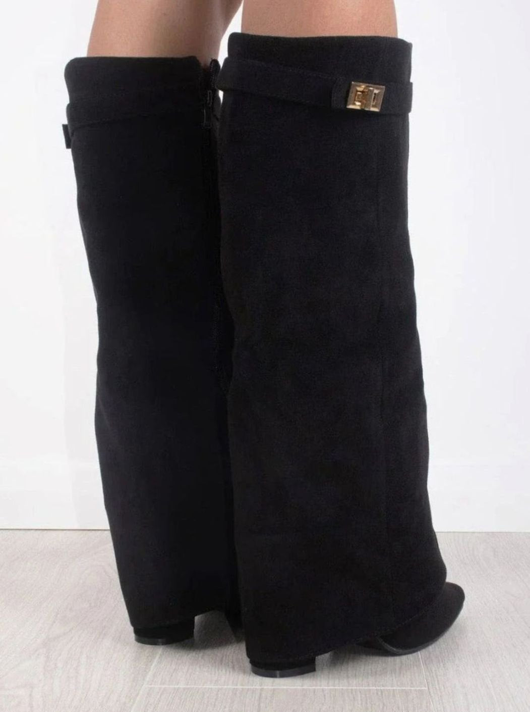 Women's Suede Knee-High Fold-Over Buckle Boots