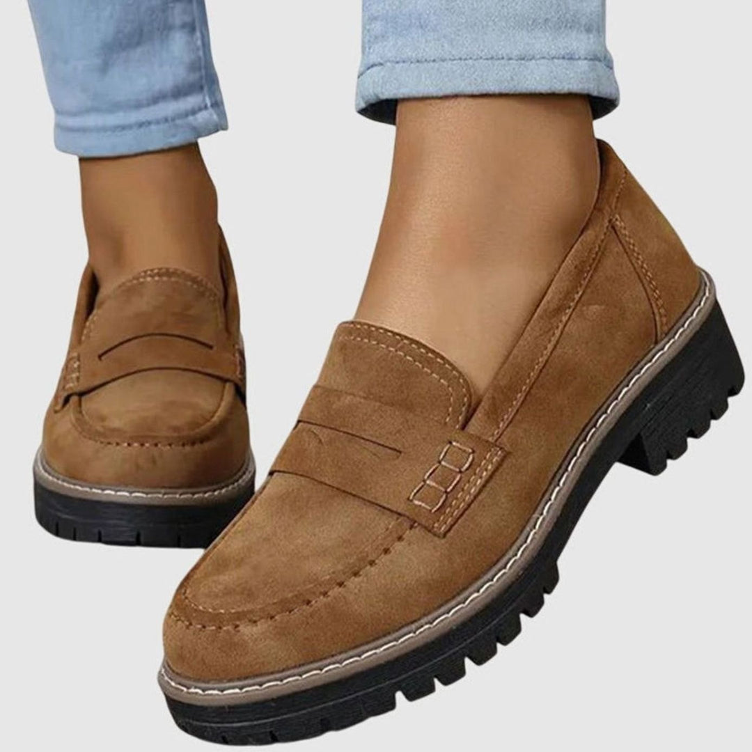 Women's Suede Loafers Slip-On Chunky Platform Penny Loafers - Brown
