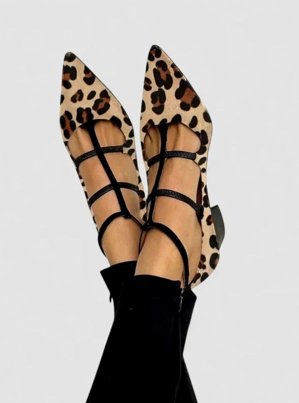 Women's Suede Pointed-Toe Strappy Block-Heel Pumps - Leopard