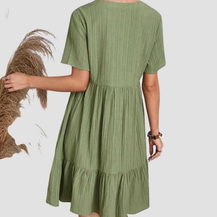 Women's V-Neck Tiered Ruffle-Hem Flattering Dress