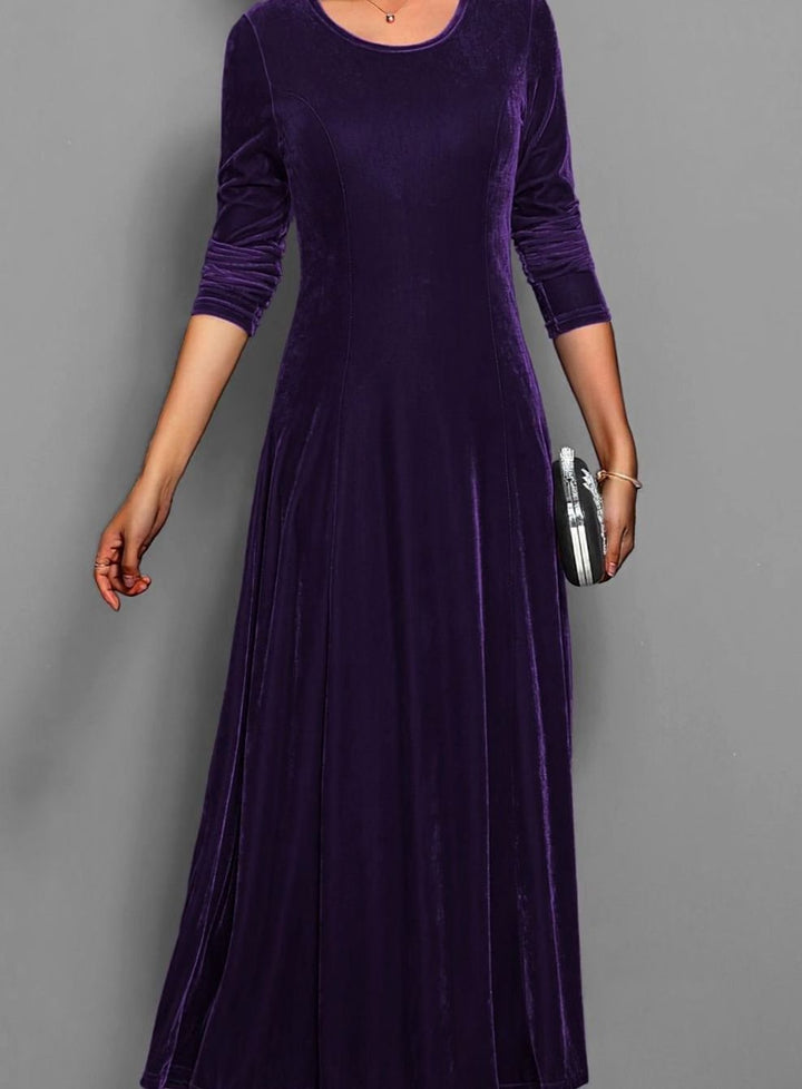 Women's Velvet Long-Sleeve A-Line Party Dress - Purple